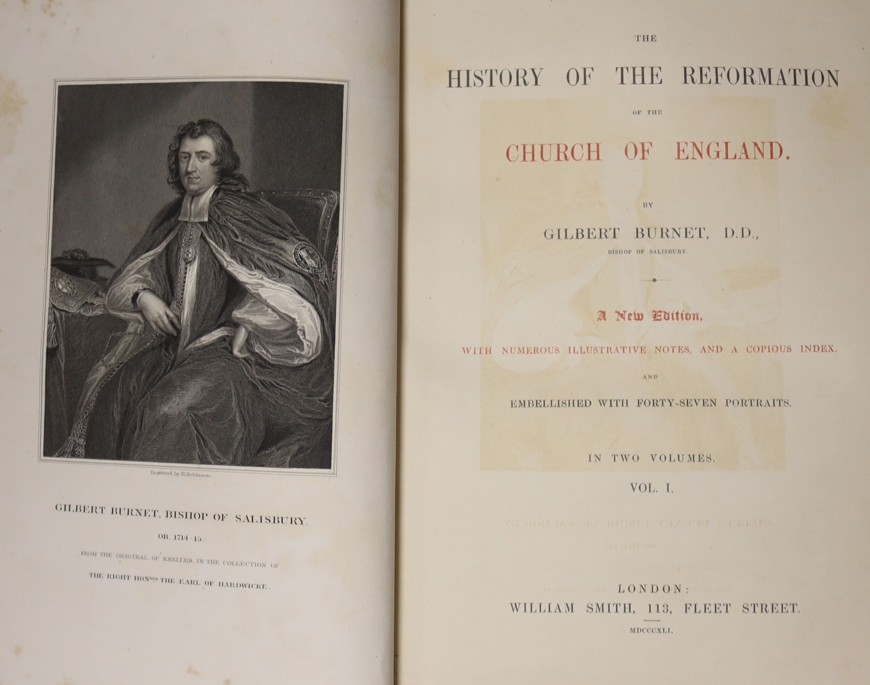 Burnet, Gilbert. The History of the Reformation of the Church of England. new edition, with numerous illustrative notes.....2 vols. 47 engraved portraits; 19th cent. red morocco, gilt arms on covers, gilt armorial and pa